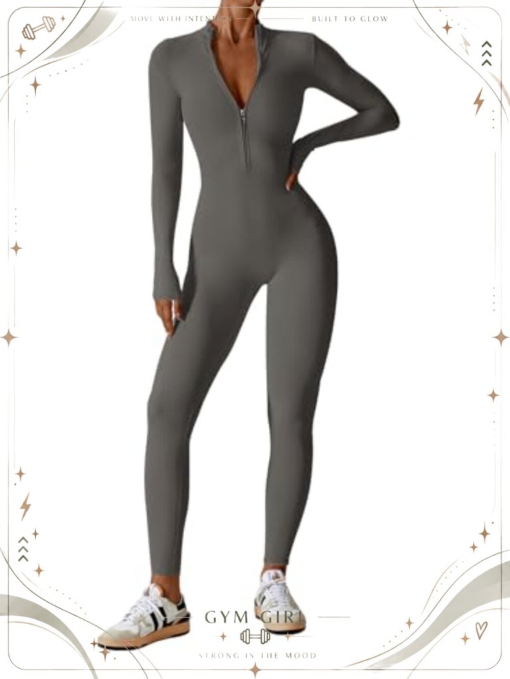 Ecupper Women's One Piece Workout Jumpsuit Zip Long Sleeve Yoga Romper
